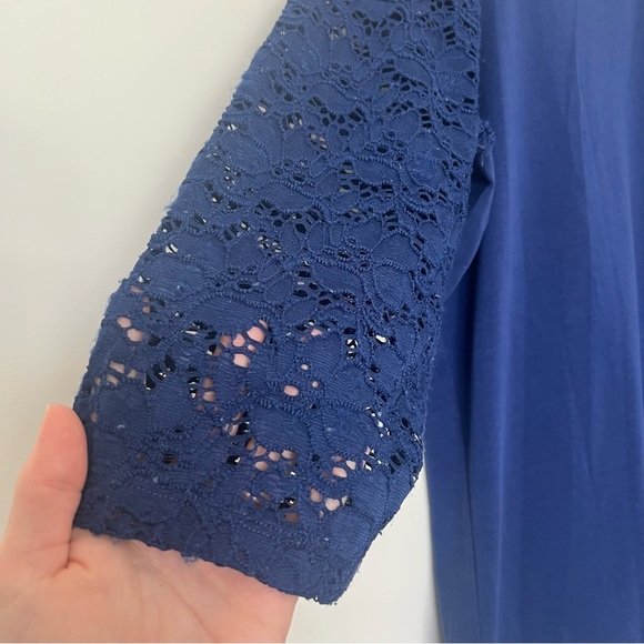 D&Co Blue Blouse with Lace Sleeves - Picture 2 of 5